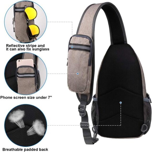 Waterfly Men Women Khaki Crossbody Adjustable Strap Hiking Sling Backpack - Picture 4 of 7